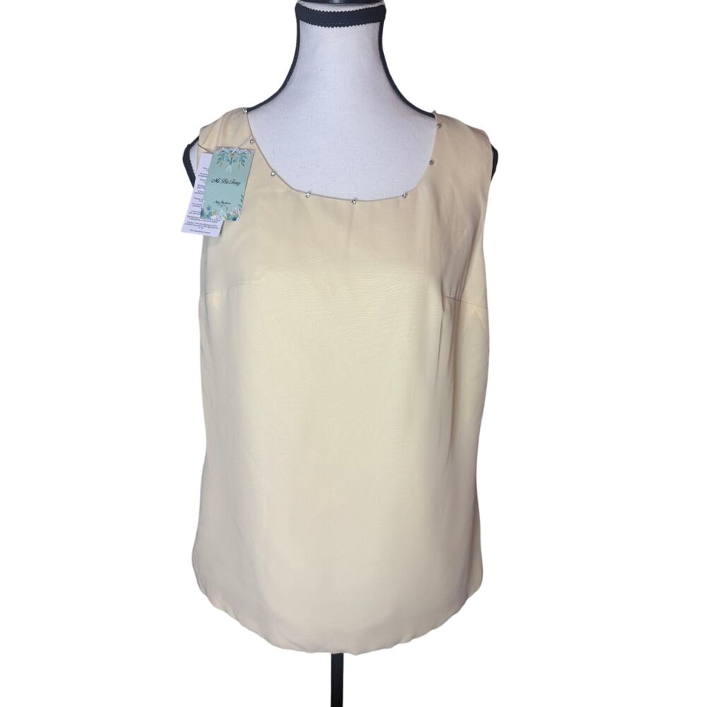 Mi Bo Tong size 12 top net light yellow lined sleeveless jewels summer flowy